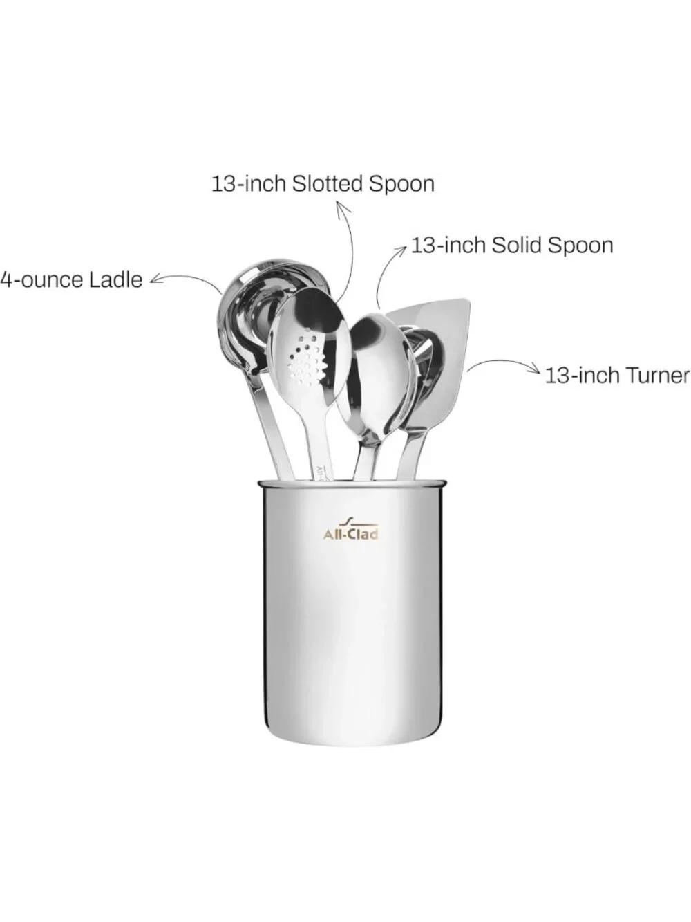 5-Piece Stainless Steel Kitchen Utensil Set - Ladle, Spoons, Turner & Caddy